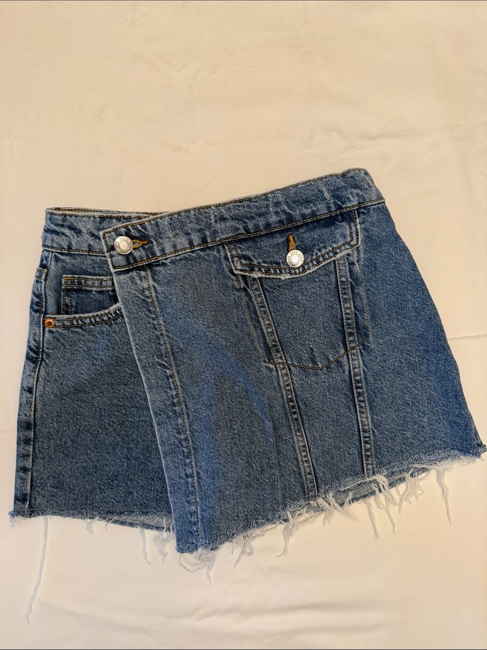 Girls Zara Blue Denim Skort with Tan Leather Inspired Patch